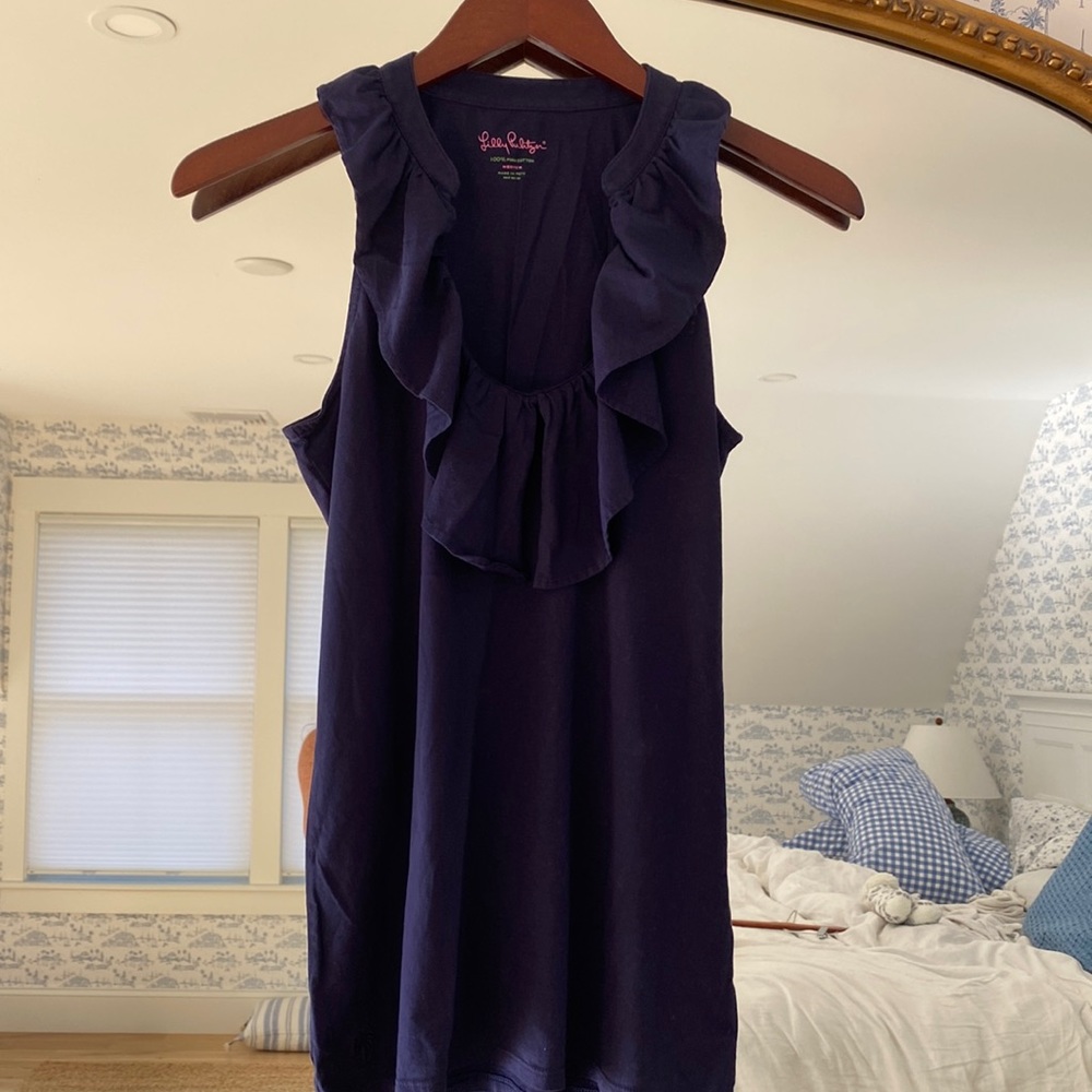 Lilly Pulitzer sleeveless Navy Ruffled Top. M
